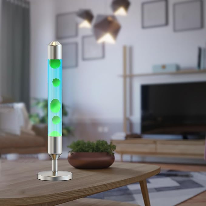 24.4-Inch Relaxing Liquid Motion Lamps,Magma Lamps, Home Decor Living Room Office Bedroom Lamp ((Green Wax, Blue Water/Silver))