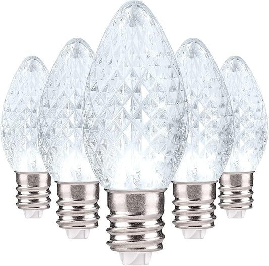 Holiday Lighting Outlet Faceted C7 Christmas Lights | Cool White LED Light Bulbs Holiday Decoration | Warm Christmas Decor for Indoor & Outdoor Use | 2 SMD LEDs in Each Light Bulb | Set of 25