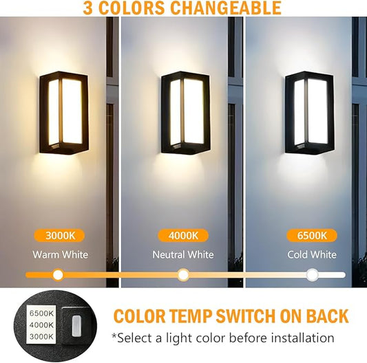 wowlite Outdoor Lights for House LED, 12W Modern Porch Light 3000K 4000K 6500K 3 Colors Changeable, Aluminum Outdoor Light Fixture Wall Mount, Exterior Lighting Fixtures for Garage Garden Patio