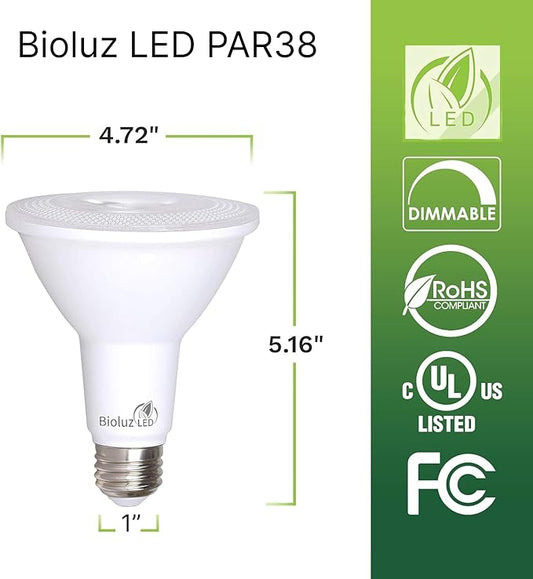 Bioluz LED 10 Pack PAR38 LED Light Bulb 90 CRI 12W = 100-120 Watt Replacement, Daylight 5000K, Dimmable Light Bulbs Flood Lights Outdoor/Indoor UL Listed Light Bulbs Title 20 High Efficacy LED Bulbs