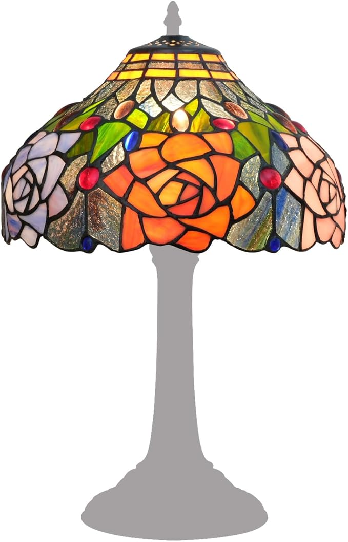 Tiffany Style Lamp Shade, 12 Inch Black Roses Stained Glass Lamp Shade Replacement Vintage Lamp Cover Accessories Fit for Table Lamp Pendant Light Ceiling Light
