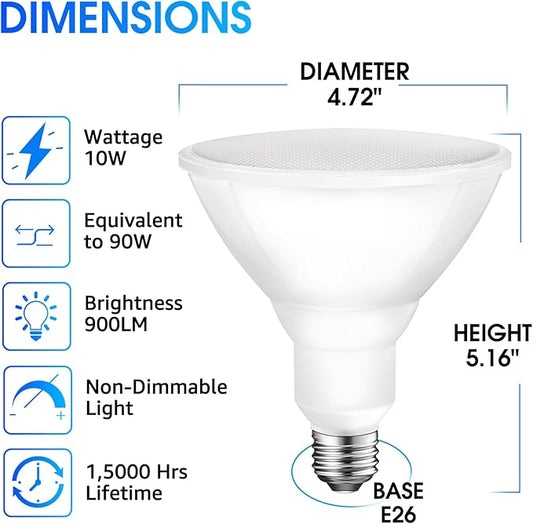 E ENERGETIC LIGHTING PAR38 LED Flood Light Outdoor Bulb, 5000K Daylight, 90 Watt Equivalent, Wet Rated, 900LM, E26 Base, Non-Dimmable, 12 Pack Outdoor Flood Light Bulbs