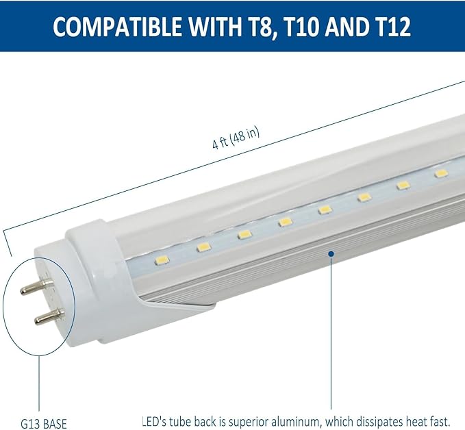 T8 LED Light Bulbs Fluorescent Replacement Ballast Bypass 48inch 4000K Daylight White Double-end Powered Clear Lamps 4 Pack