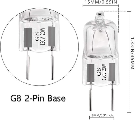 G8 Halogen Light Bulbs 20W 120V Under Cabinet Lighting Replacements 2Pin 2700K Warm White (Pack of 10)