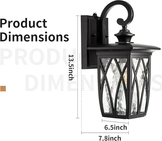 JYZ Dusk to Dawn Outdoor Wall Lantern, Craftsman Style Exterior Sconce Light with Water Ripple Glass, Traditional Porch Light Fixture Wall Mount Lamp for Front Porch Doorway Garage Patio Garden 14''
