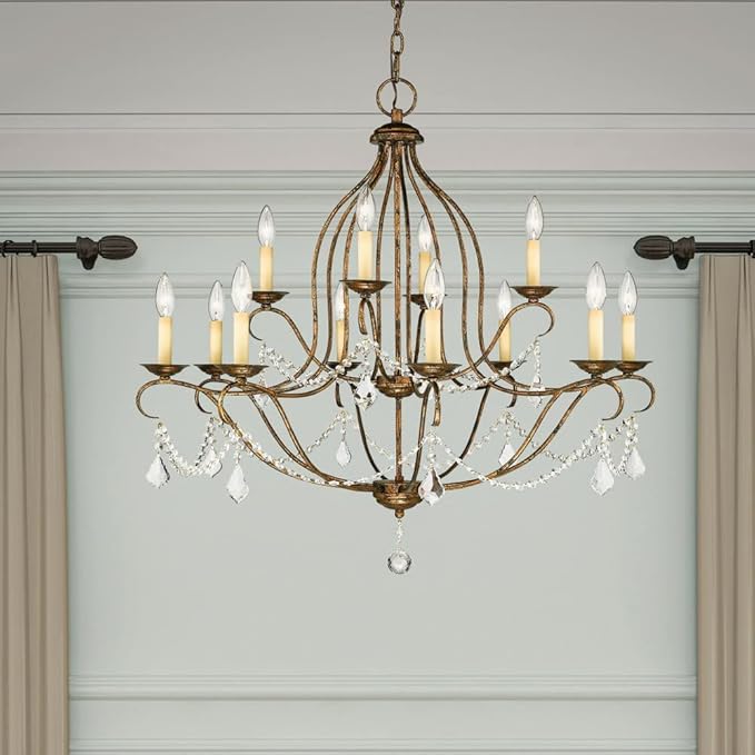 Livex Lighting 6438-71 Chesterfield 12 Light Chandelier, Hand Applied Venetian Golden Bronze