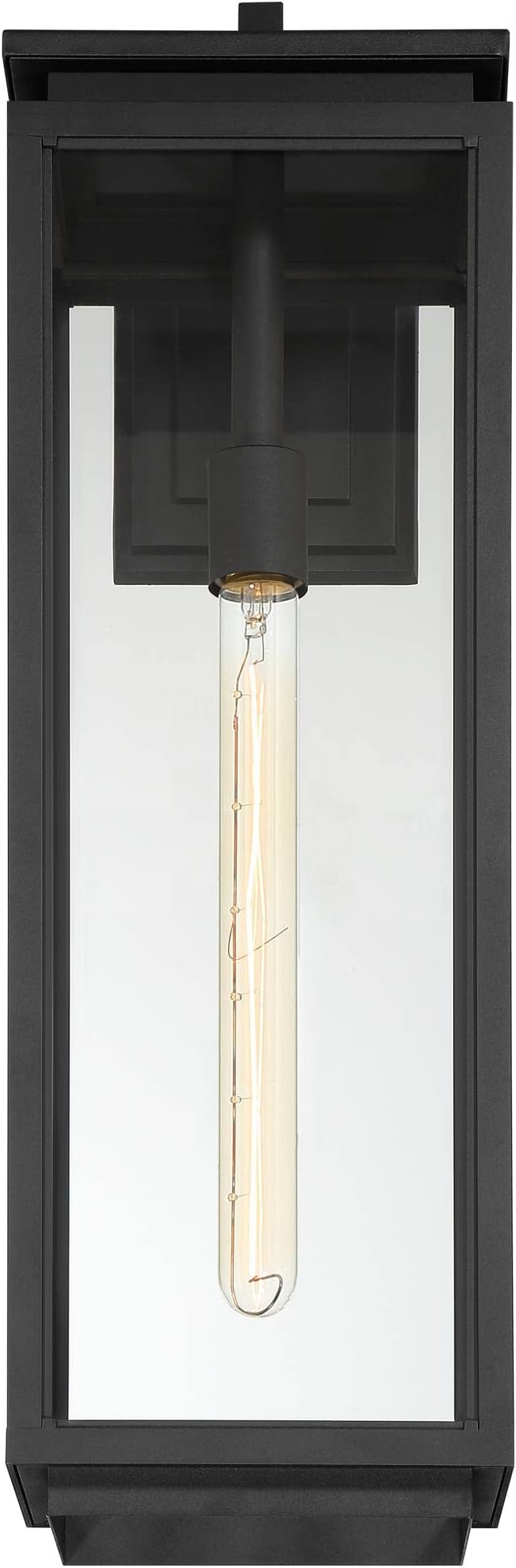 Possini Euro Design Atkins 24" High Modern Outdoor Wall Light Fixture Mount Porch House Exterior Outside Lantern Edison Bulb Weatherproof Matte Black Die Cast Metal Clear Glass Shade Front Door