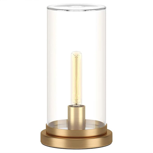 Henn&Hart 13" Tall Uplight Mini Lamp with Glass Shade in Brushed Gold, for Home, Living Room, Bedroom, Entertainment Room, Office, Kitchen, Dining