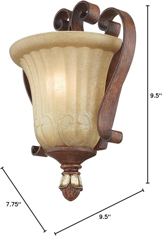 Livex Lighting 8560-63 Villa Verona 1 Light Verona Bronze Finish ADA Wall Sconce with Aged Gold Leaf Accents and Rustic Art Glass