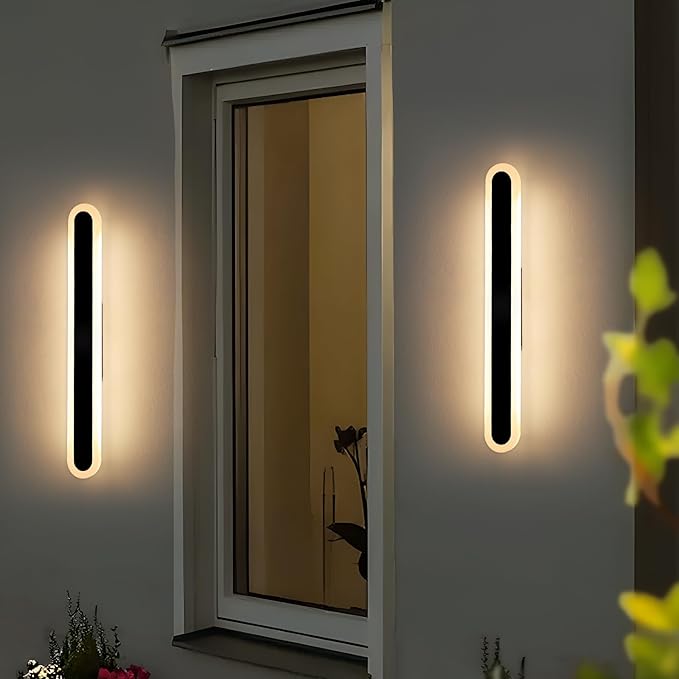 2 Pack 23.6inch Exterior Wall Light Fixture, Long Outdoor Modern LED Wall Lights, 3 Color 3000K/4500K/6000K, 24W, IP65 Waterproof Oval Outside Porch Lighting for House, Garage, Fence, Garden
