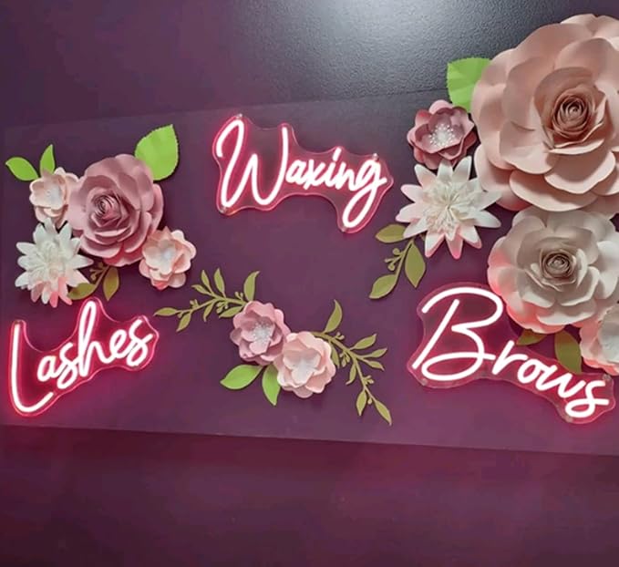 Lashes+Brows+Waxing/SET LED Neon Sign Custom Lashes Room Beauty Salon Handmade Neon Light Wall Lash Decor Nail Studio Bar Decoration 3pcs Size:14inches