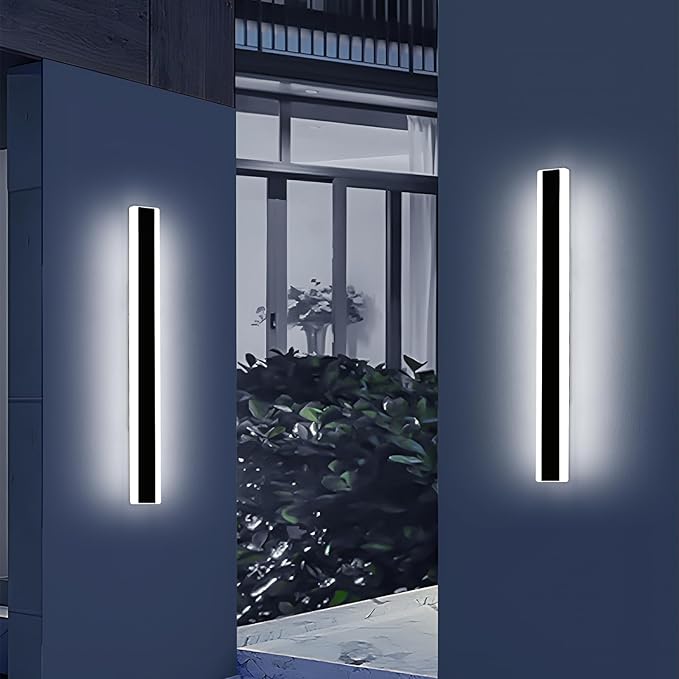 2 Pack Modern Outdoor Wall Sconce, 31.4inch LED Outside Wall Light Fixture, IP65 Waterproof, 6000K Cold White, Black Minimalist Exterior Lighting Patio Lamps for House, Porch, Garage