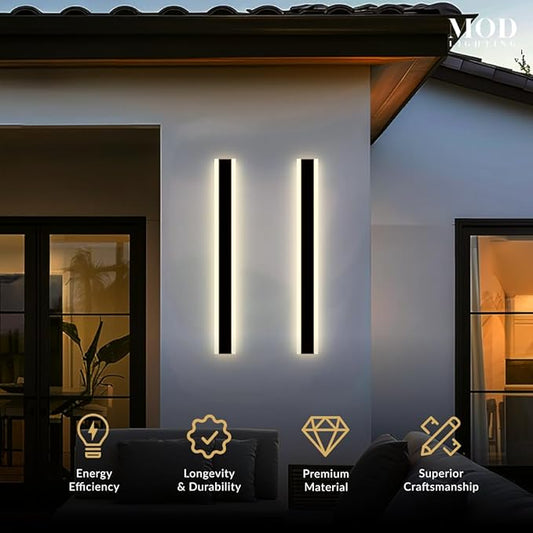 ๐ ๐ข๐ ๐๐๐๐๐ง๐๐ก๐ Haylen | Waterproof Outdoor Wall Light, LED Dimmable with Remote 3000K-6000K, Long Outdoor Porch Lights, Wired Lighting Fixture, Patio Exterior Wall Sconce, 2-Pack (Black, 31")