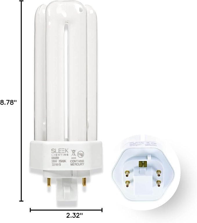 SLEEKLIGHTING 26 Watt T4 Tri Tube CFL 4 Pin GX24Q-3 Base Light Bulb 3500K 1600lm - Compact Fluorescent -Neutral White Light 4pack