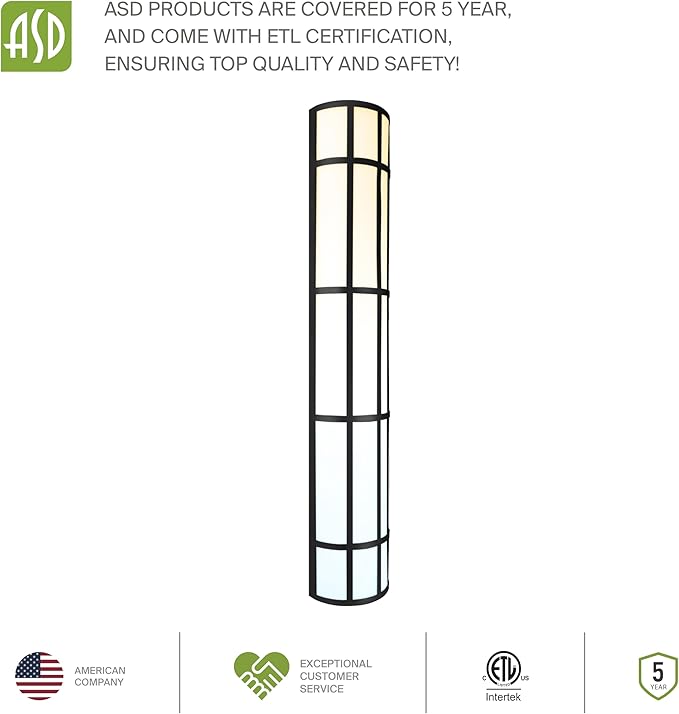 ASD 36 Inch LED Outdoor Wall Mount Light Fixture with Grid - Matte Black Modern Wall Sconce - 30W 120-277V 3000K 4000K 5000K Adjustable - Dimmable Exterior Lights - Front Door, Patio - ETL 2 Pack