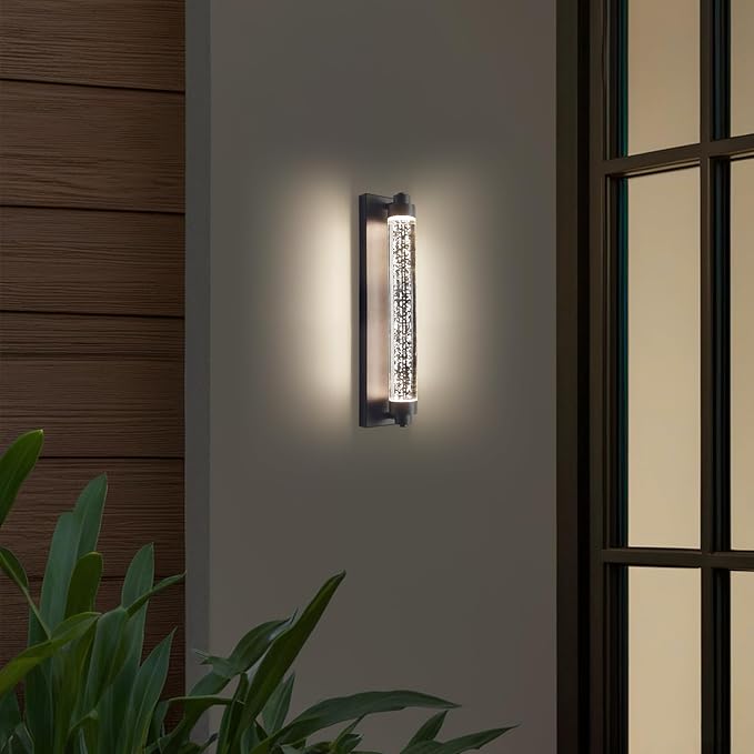 LED Porch Outdoor Wall Lights, 15.7inch Bubble Crystal Waterproof Modern Wall Sconce, 3000K-6500K Dimmable Minimalist Exterior Light Fixtures for House, Garage, Patio, Bathroom, Indoor