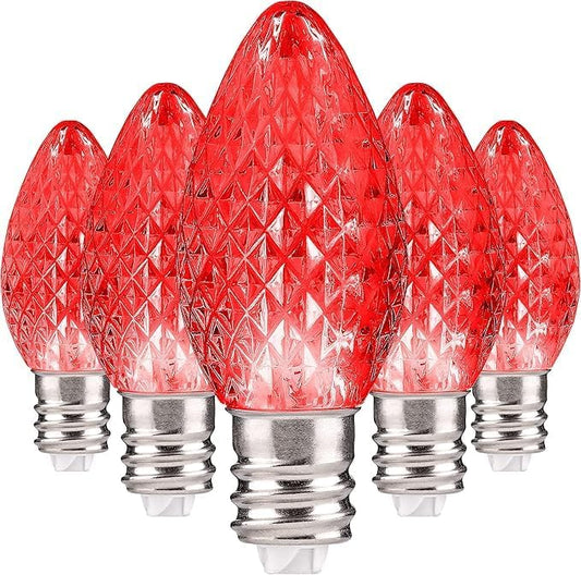 Holiday Lighting Outlet Faceted C7 Christmas Lights | Red LED Light Bulbs Holiday Decoration | Warm Christmas Decor for Indoor & Outdoor Use | 2 SMD LEDs in Each Light Bulb | Set of 500