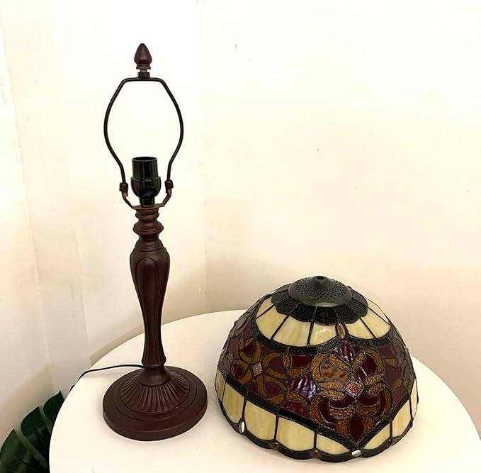 Bieye L10869 Baroque Tiffany Style Stained Glass Table Lamp for Home Decoration (12-inch, Red)