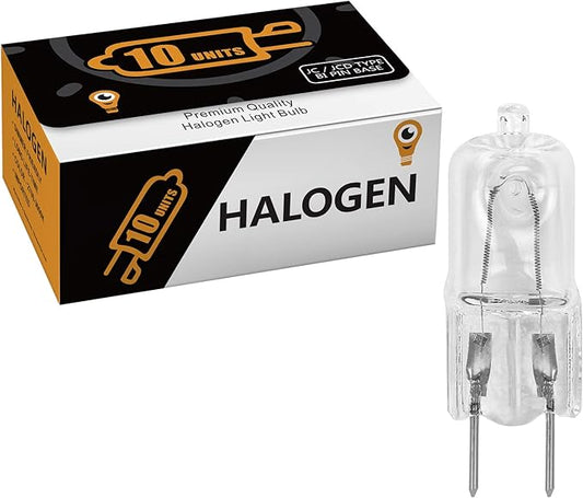 10 Pack-G8 20Watt 120V Halogen Light Bulbs T4 JCD Type 120V Bi-Pin Base Shorter 1-1/4" (1.25") Length 20W Lamp Soft White Under Cabinet Puck Lighting Replacement Dimmable Hood Range Q20/G8/CL/120V