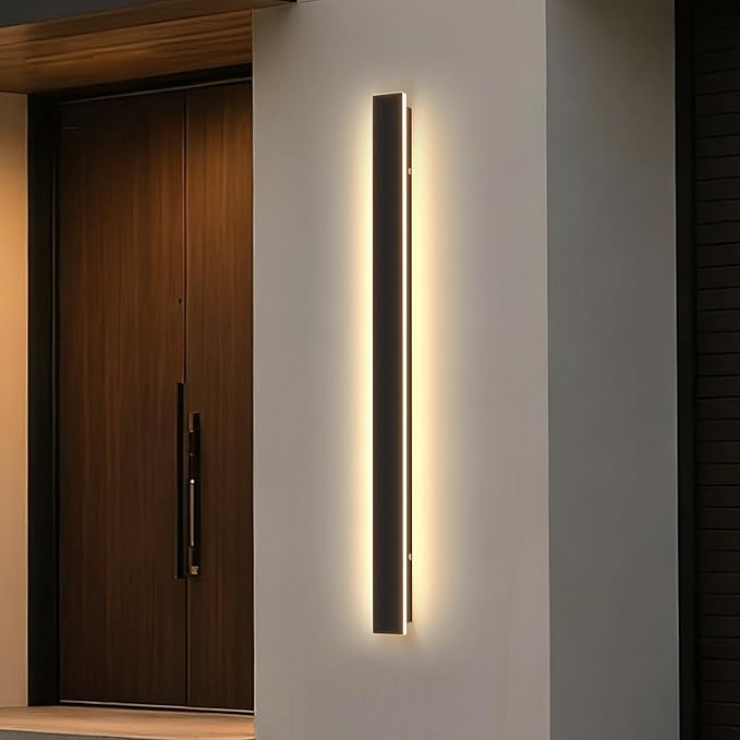 Modern Outdoor Wall Lights, 47.3Inch Black LED 3000K IP65 Waterproof Outdoor Linear Wall Sconces Exterior Lighting Fixture Porch Wall Light for House, Front Door, Garage