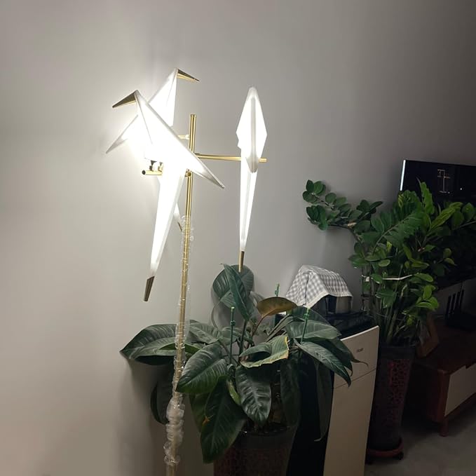 Modern Gold Floor Lamp Creative Crane Bird Standing Floor Lamp Tall Unique Lamps Metal Standing Light 2 Vivid Birds Shade Art Deco Floor Lamps for Living Room Bedroom - White Light