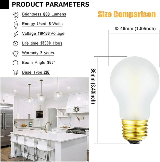 Frosted A15 LED Bulb 8W Equal E26 Bulb 75 Watt Dimmable E26 Edison Light Bulb 4000K Daylight AC120V 800LM A15 LED Bulb for Ceiling Fan,Fridge,Wall sconces,Desk lamp, Pack of 6