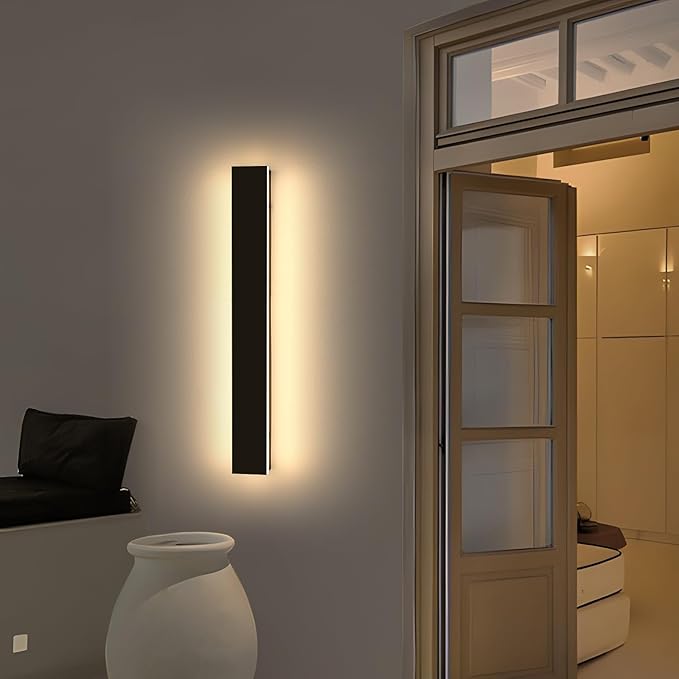 23.6inch Modern Outdoor Wall Light, LED Long Wall Sconces Lighting 3 Color Lights 3000K/4500K/6000K, Black Minimalist, IP65 Waterproof, Exterior Light Fixture Wall Lamps for Garage Porch Yard