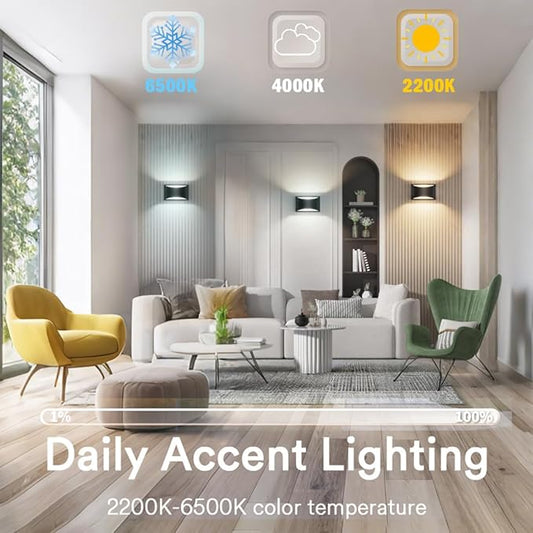 Smart Outdoor Wall Sconce, Tunable White 2700k-6500k Porch Lights, RGB Exterior Lighting Fixture with APP&Voice Control, 12W WiFi LED Outside Lights for House