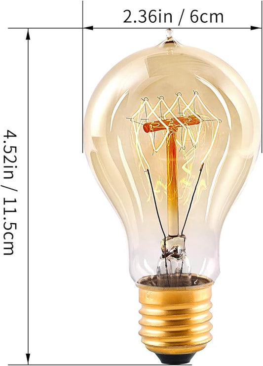 HESSION Edison Light Bulbs, A19 led 40w Vintage Antique Tungsten Filament Bulbs,E26 Base Edison Bulbs, Decorative Light Bulb Dimmable Amber Glass(6 Pack)