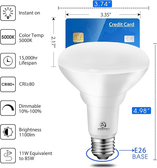 Energetic 4 Pack LED Recessed Light Bulbs BR30, 1100 Lumens, 85W Equivalent, Dimmable, Daylight 5000K, Indoor Flood Lights for Recessed Cans, UL Listed