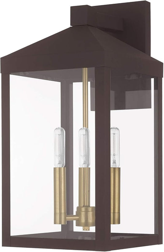 Livex 20584-07 Transitional Three Light Outdoor Wall Lantern from Nyack Collection in Bronze/Dark Finish