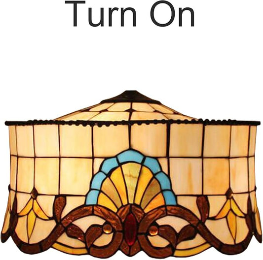 18 Inch Lamp Shade Replacement, Only Tiffany Style Stained Glass Lamp Chimney Straw Hat Floral Design, Baroque Rose Sunflower Orange Green Beige Fit for Table Lamp Pendant Light Floor Lamp,B