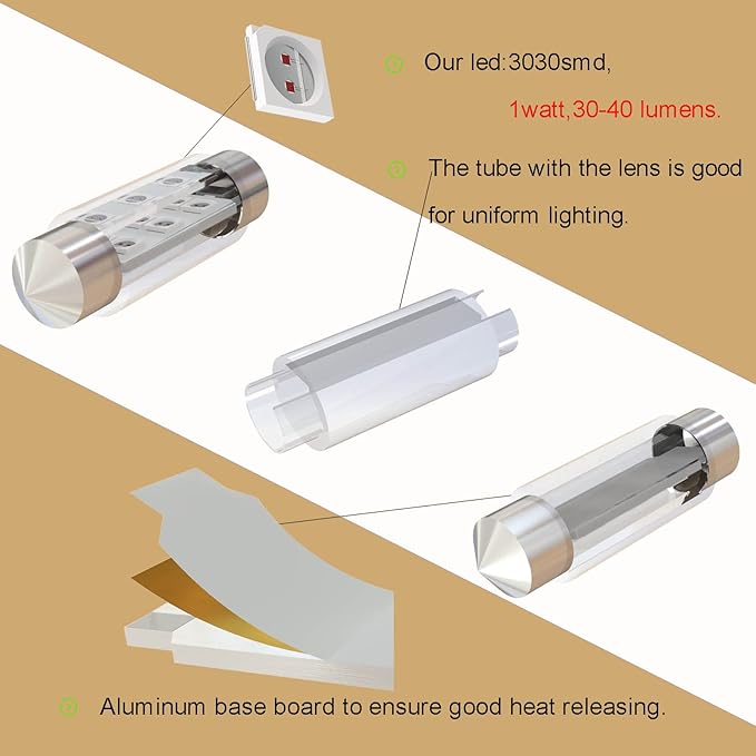 578 LED Bulb 43mm 44mm,211-2 Festoon LED Bulbs Amber Yellow,212-2 LED Car Bulb 6413 6429 DC 12V for Automotive Interior Door Cargo Lights (Pack 6)