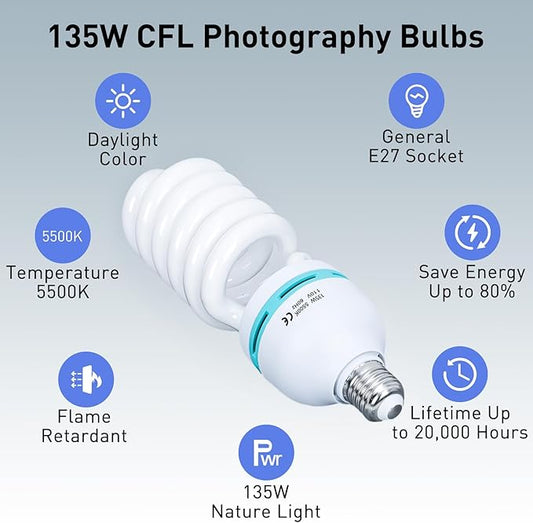 Skytex 2pcs 135W Light Bulb 5500K CFL Daylight Spiral Softbox Lighting Kit Bulb in E27 Socket for Photography Photo