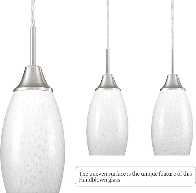 Mini Glass Pendant Light 4.72" with Handblown Milk White Marble Art Glass Hanging Light 3-Pack Oval Ceiling Hanging Light Fixture for Dining Room Kitchen Island Cafe Foyer Hallway