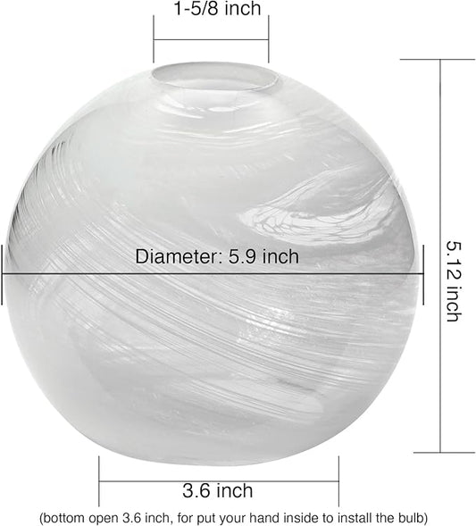2 Pack Alabaster White Glass Globe Shade Replacement Globe & Cover for Lighting Fixture, 5.9" Diameter, 1-5/8 inch Fitter
