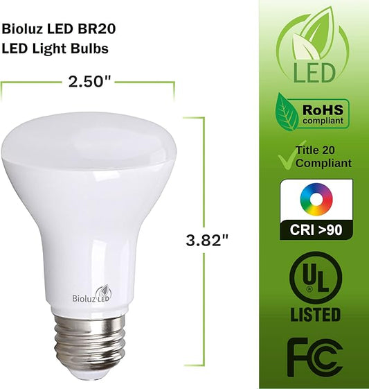 36 Pack 90 CRI BR20 LED Bulbs - 6W=50W 2700K Warm White, Dimmable, 540 Lumen Flood Lights, Outdoor/Indoor, UL-Listed, Energy-Efficient Soft White