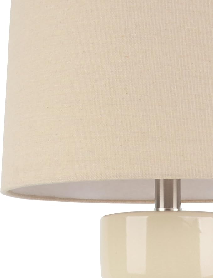 Abani Table Lamp Carlotta Gloss Cylinder 23” – Cream Ceramic Base with Linen Shade – E26 Bulb Included – Modern Desk Lamp for Bedroom, Living Room Lamp, or Entryway