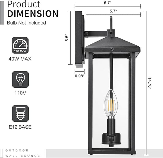 Darkaway Outdoor Wall Lights for House, Exterior Lighting Fixtures Wall Mount Porch Lights Waterproof Outdoor Sconce Lights with Clear Glass for Patio Hallway Garage E12 Socket
