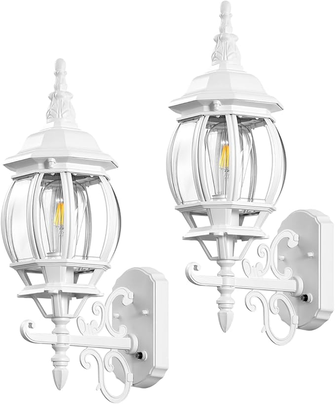 VIANIS 2 Pack Outdoor Sconce Lighting, White Exterior Wall Lights for House, Modern Dusk to Dawn Porch Lights Lantern Light Fixture, Anti-Rust Waterproof Garage Outside Lights for Patio Wall Mount