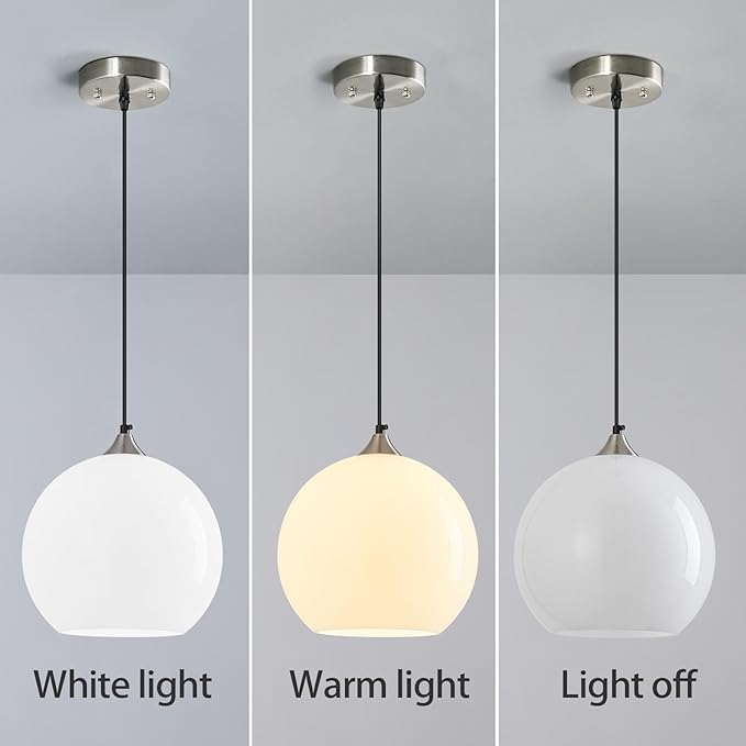 Milky Luster Glass Pendant Lights Kitchen Island Globe Pendant Light Fixtures Modern Pendant Lighting for Bedroom Living Dining Room Light Fixture (9.84 in, 1 Pack)