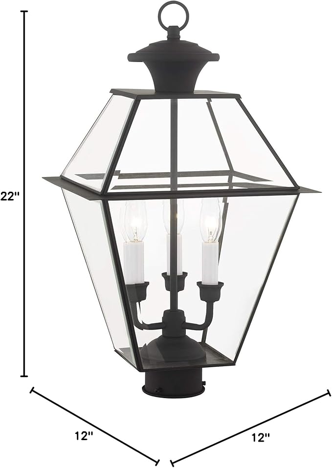 Livex Lighting 2384-04 Westover 3 Light Outdoor Black Finish Solid Brass Wall Lantern with Clear Beveled Glass, 22" x 12" x 22"