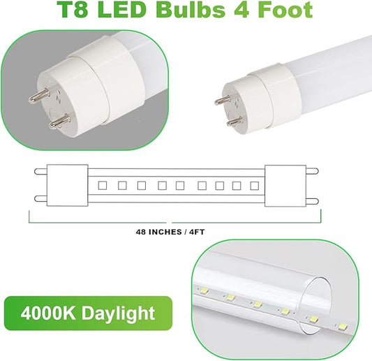 25-Pack T8 LED Tube Lights 4FT, 22W LED Bulbs 4 Foot Ballast Bypass, 4000K Daylight, Type B, G13, F32T8 Replacement for Fluorescent