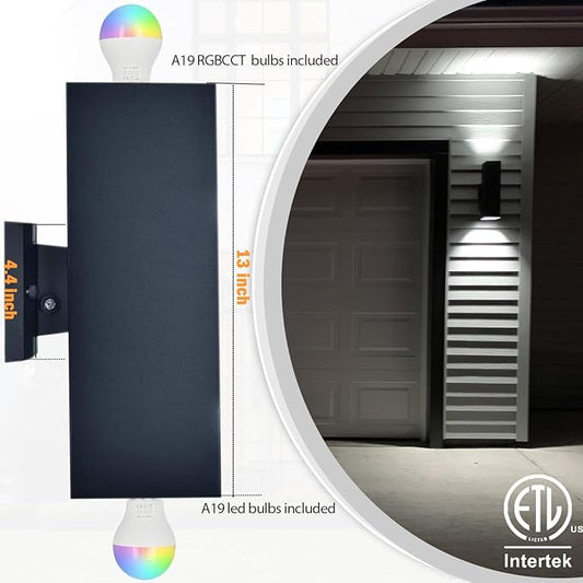 Tunable White Exterior Wall Light Fixtures 1200lm, RGB Color Up Down Outdoor Lights 2 Pack,Modern Dusk to Dawn Outdoor Lighting - Smart Outside Wall Lights for Garage,Porch(UL Listed