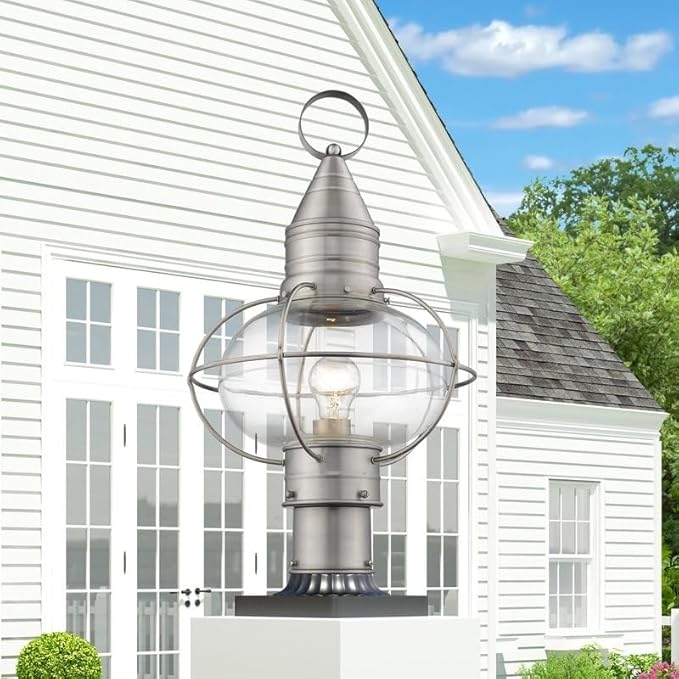 Livex Lighting 26905-91 Transitional One Light Outdoor Post-Top Lanterm from Newburyport Collection in Pwt, Nckl, B/S, Slvr. Finish, Brushed Nickel