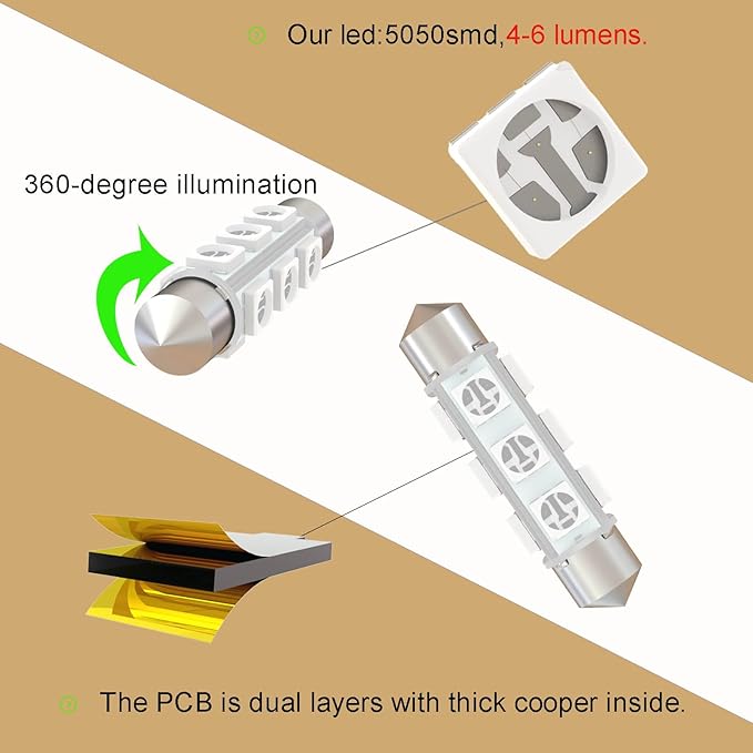 42mm DC 12V 578 Festoon Dome LED Bulb Blue,211-2 561 562 566 6429 LED Bulbs for Lanscape Camper RV Car Interior Trunk Lights 360 deg Non Polarity(Pack 6)