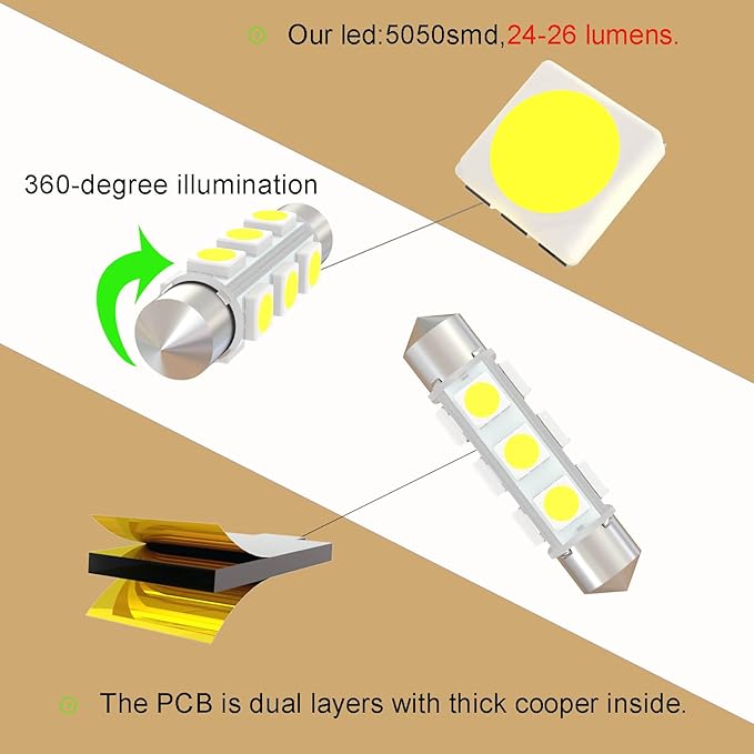 42mm DC 12V 578 569 Festoon LED Bulb Extremely Super Bright 6000K White,561 562 566 Led Light Bulb for Automotive Interior Reading Lights (Pack 12)