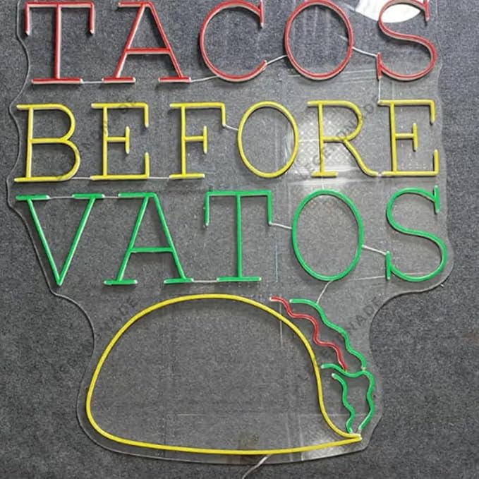 Tacos Before Vatos Neon Sign, 20" Mexican Tacos Led Neon Light, Mexico Tacos Restaurant Wall Decor