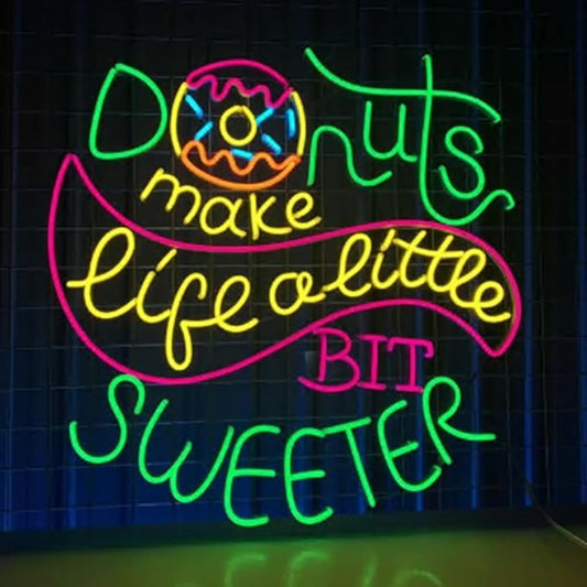 Donuts Make Life A Little Bit Sweeter Neon Light, Donut Neon Sign, Baker Led Light, Bakery Led Sign, Baking Room Wall Decor, Cake Neon Light Size:23inch