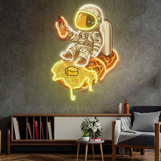 Astronaut On Waffle Neon Sign 20" Coffee Shop Décor